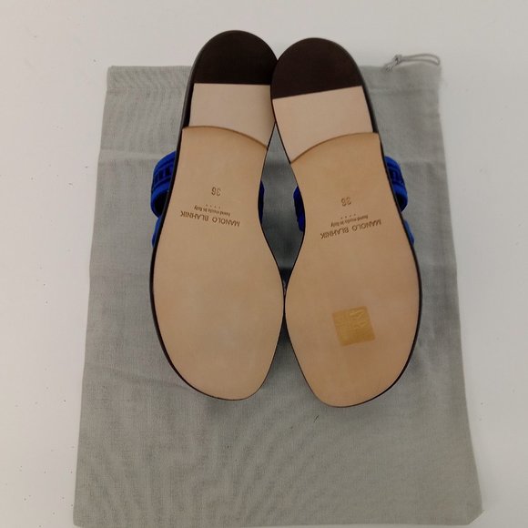 Manolo Blahnik Susade Women's Cotton Blue Sandals EU36/US6 - Picture 9 of 11